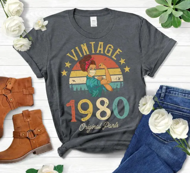 1980 Printed Short Sleeve Loose Round Neck T shirt Grey - Shop at LoveMi