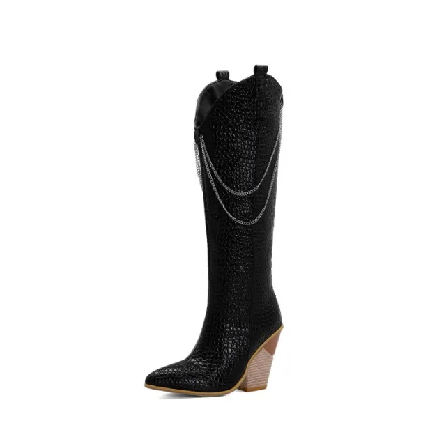Women's Metal Chain Chunky High Heels Black - Shop at LoveMi