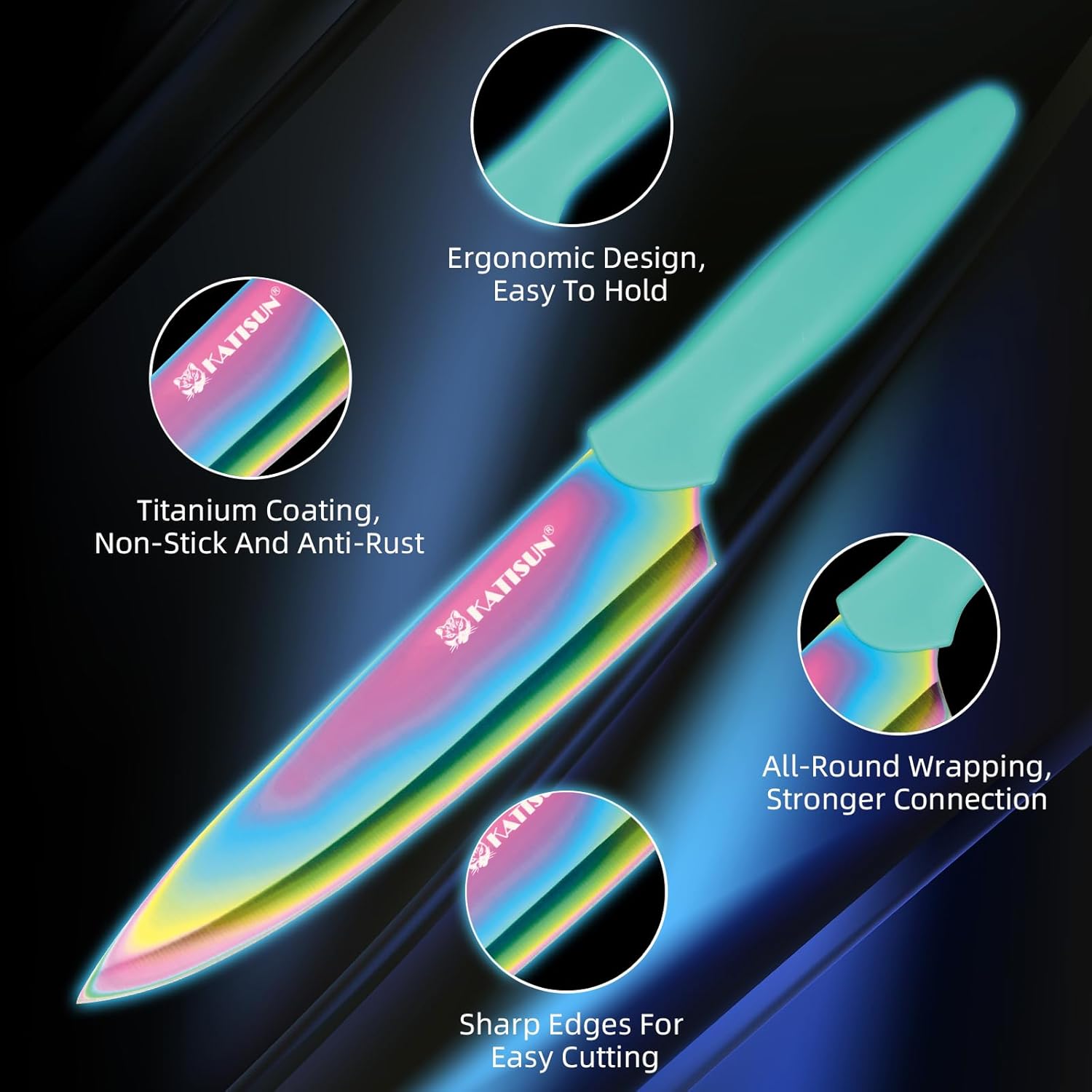 13 Piece Blue Non-Stick Stainless Steel Boxed Knives Set 7