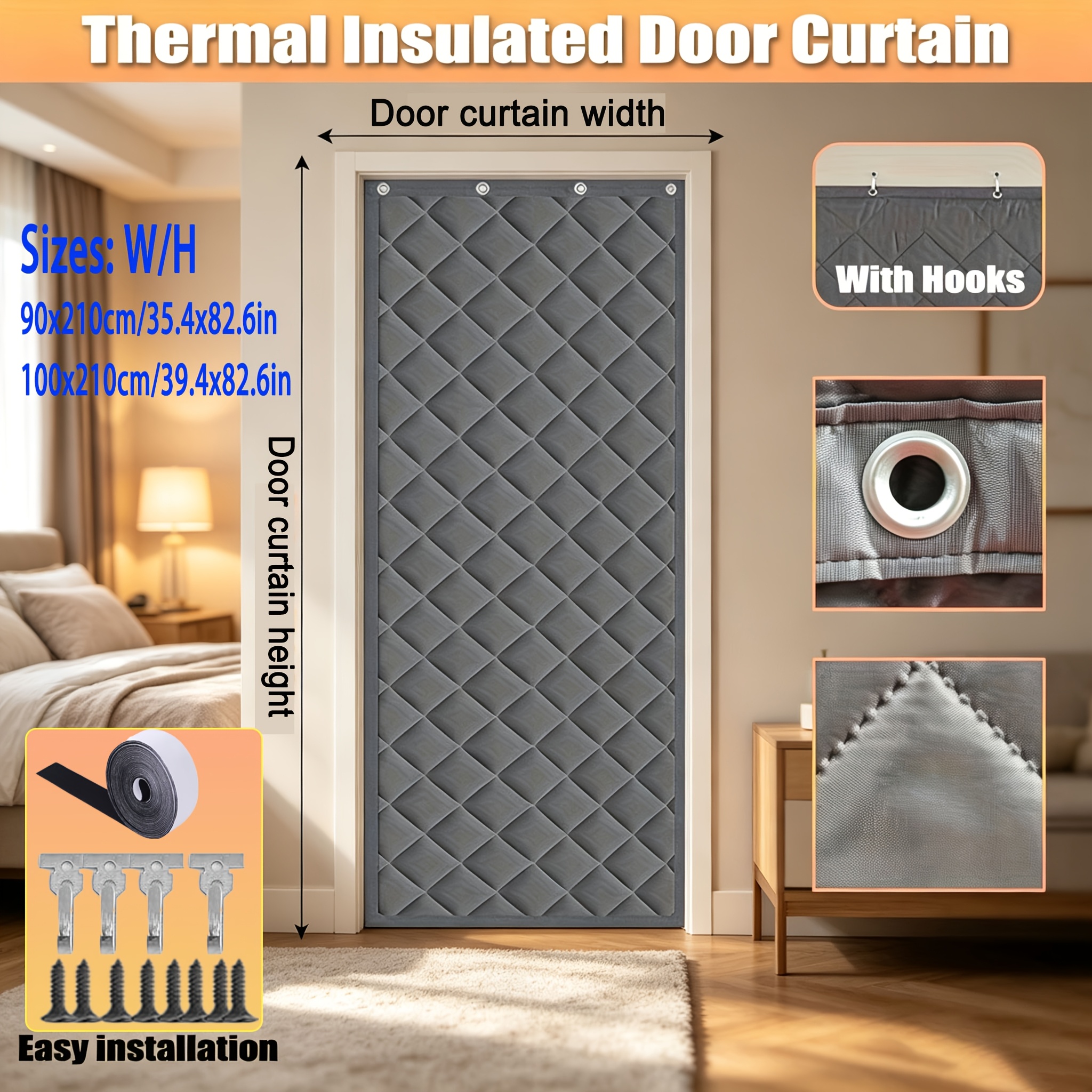 Winter Magnetic Quilted Door Curtain, Hook-style For Easy Installation, Windproof And Cold-resistant, Keeps Heat In, Suitable For RVs, Home Entrances, Garages, Porches, And More, Providing Warmth, Lig — foto 6