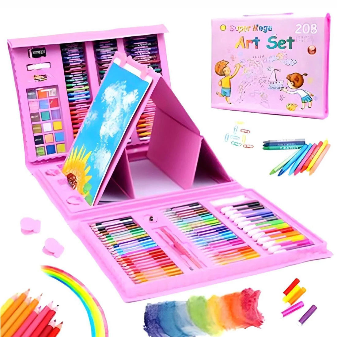 208 Pcs Art Set Kids Childrens Colouring Drawing Painting Arts & Crafts Case UK
