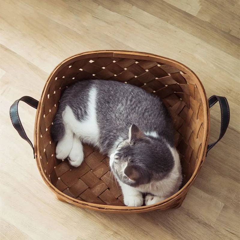 Bamboo Rattan Cat Bed House Kennel Nest