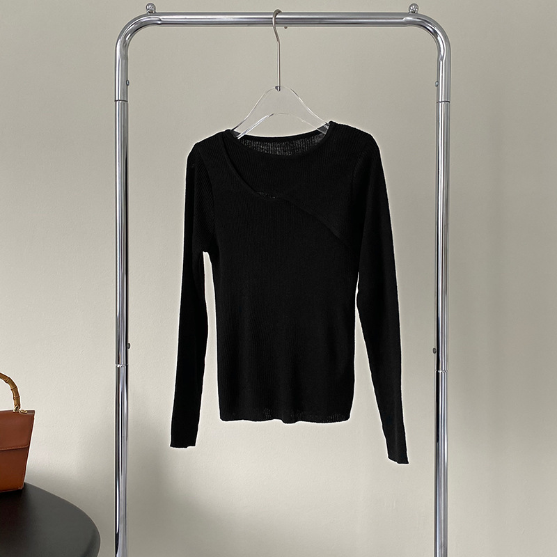 Hollow Crew Neck Knit Women's Design Long Sleeve Top