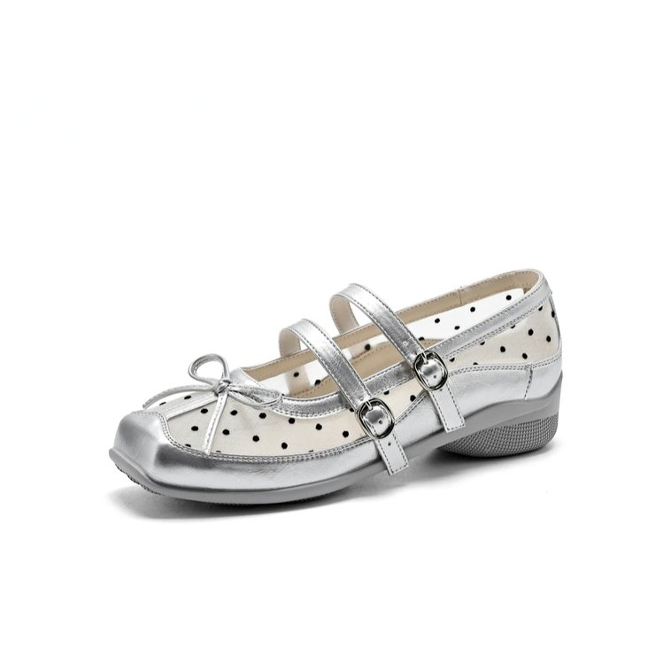 Ballet Bow Mary Jane Shoes For Women, Casual Soft Sole Shallow Mouth Polka Dot Hollow Out Sports Sandals