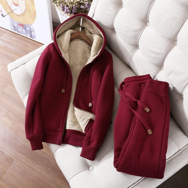 Two Winter Suit Women's Hooded Cardigan Sweater And Thin Casual Pants - Image 1