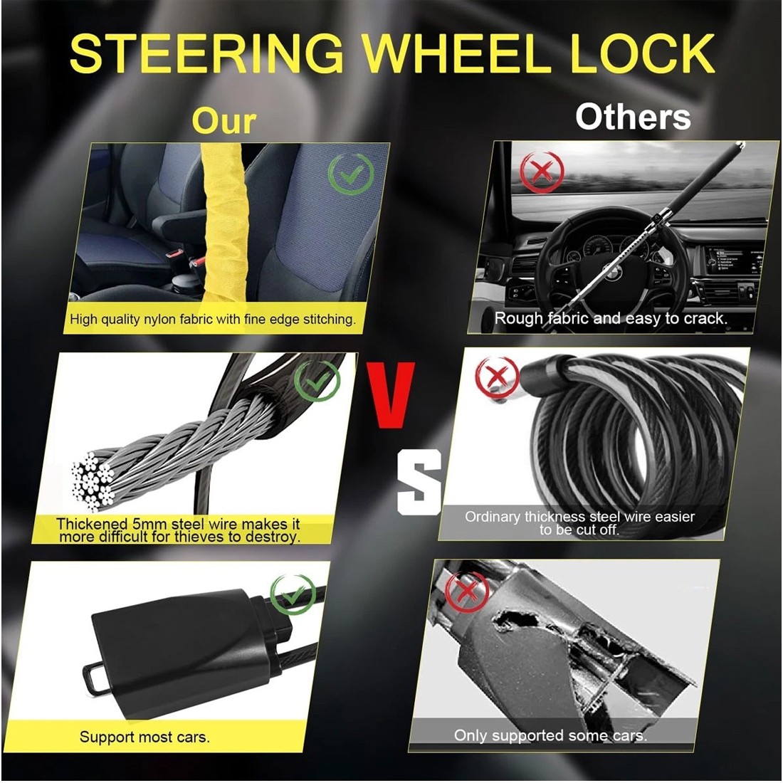 Steering Wheel Lock Anti-Theft Car Security Device Heavy Duty Seat Belt — image 4