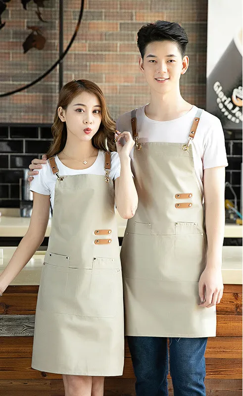 Fashion Denim Canvas Apron Catering Workwear Khaki - Shop at LoveMi