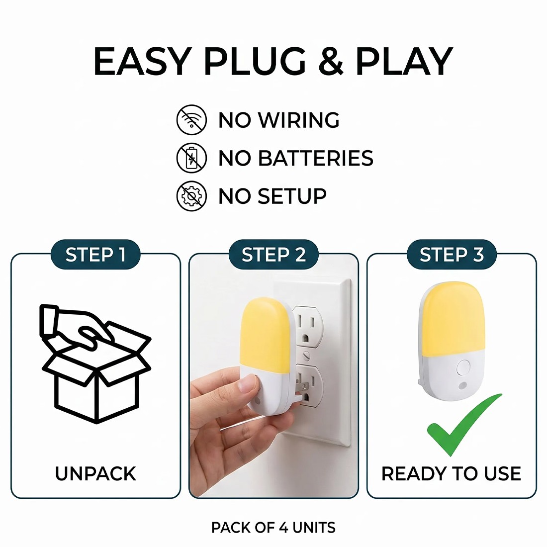 4Pack Night Light Plug In Wall, Automatic Sensor With Dusk To Dawn — image 7