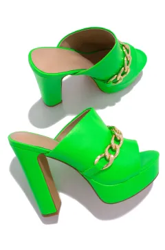 Water Platform Metal Chain Outdoor Slippers - Green - View 1