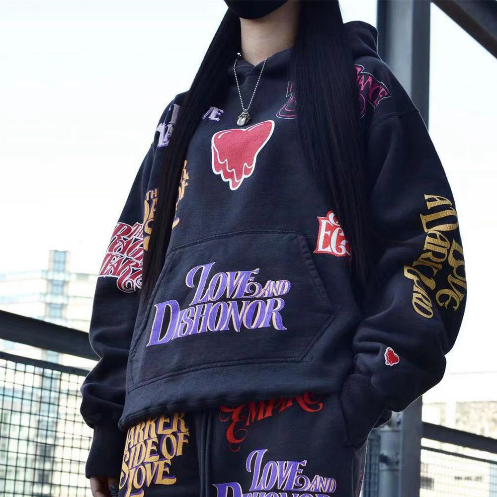 European And American Style Graffiti Letters Full Print Hooded Sweater