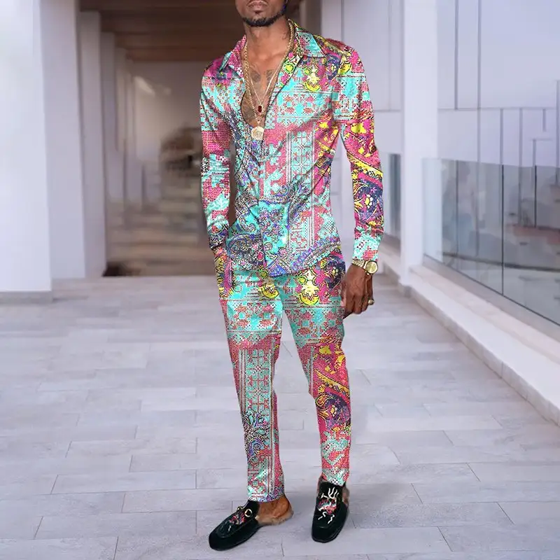 Hip Hop Hong Kong Style Fashion 3D Printing Casual Long Sleeve Shirt Suit