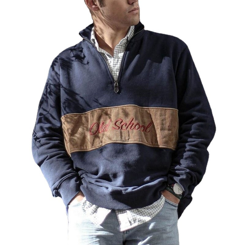 Hoodie Men's Pullover Stitching Embroidery Long Sleeves
