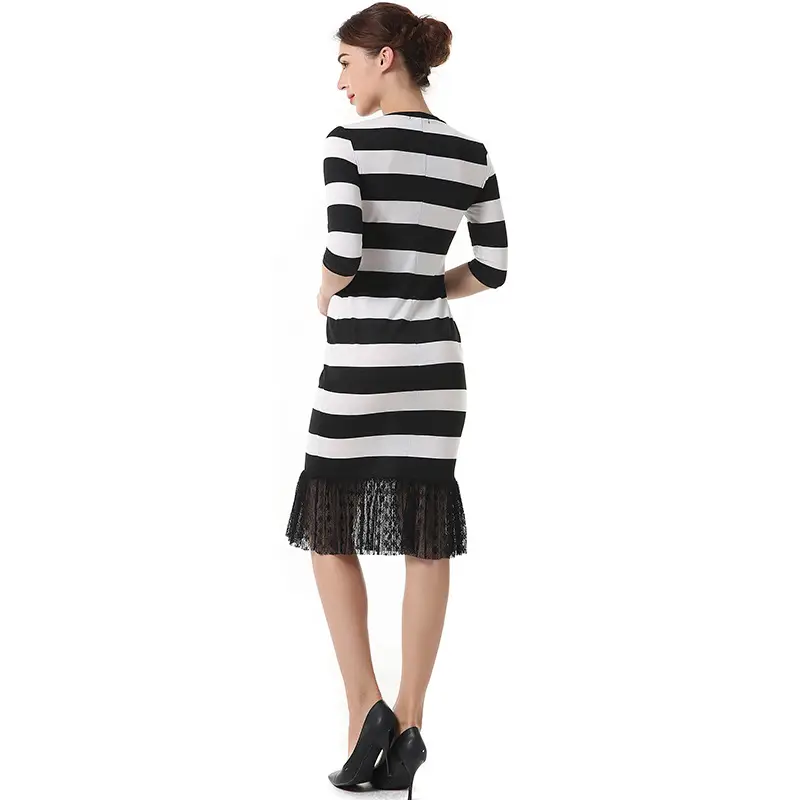 Round Neck Striped Stitching Fishtail Dress