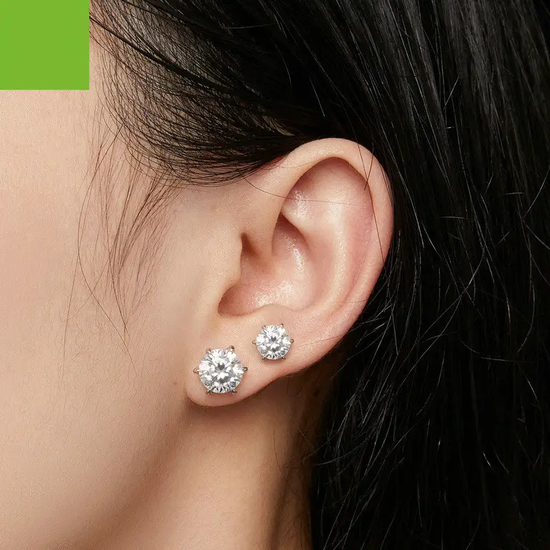 2 Carat Mosant Drill Stud Female S925 Silver Thread