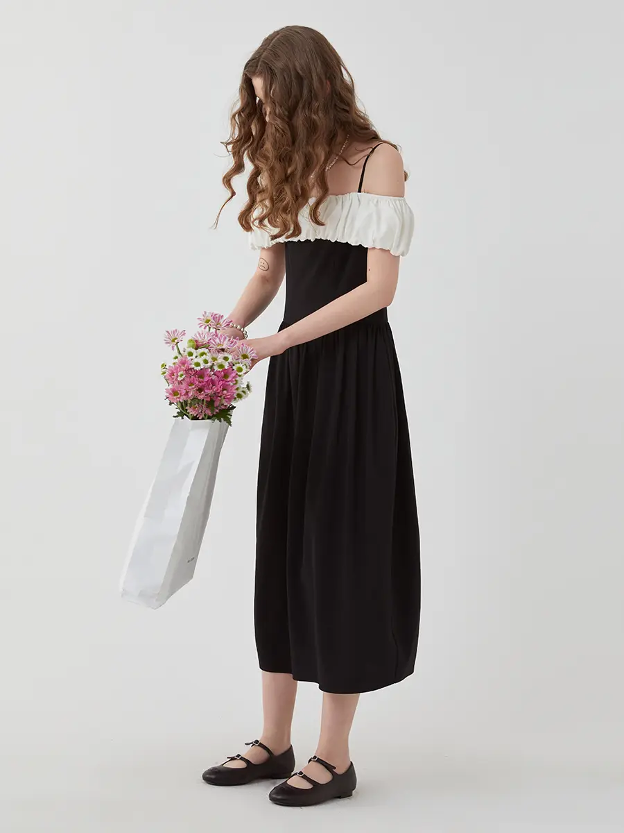 Contrasting Color Suspender Dress Women's Niche Design Sense