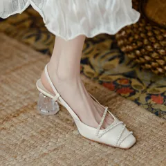 Women's Crystal Clear Heel High Heels Toe Sandals - Beige - View 1