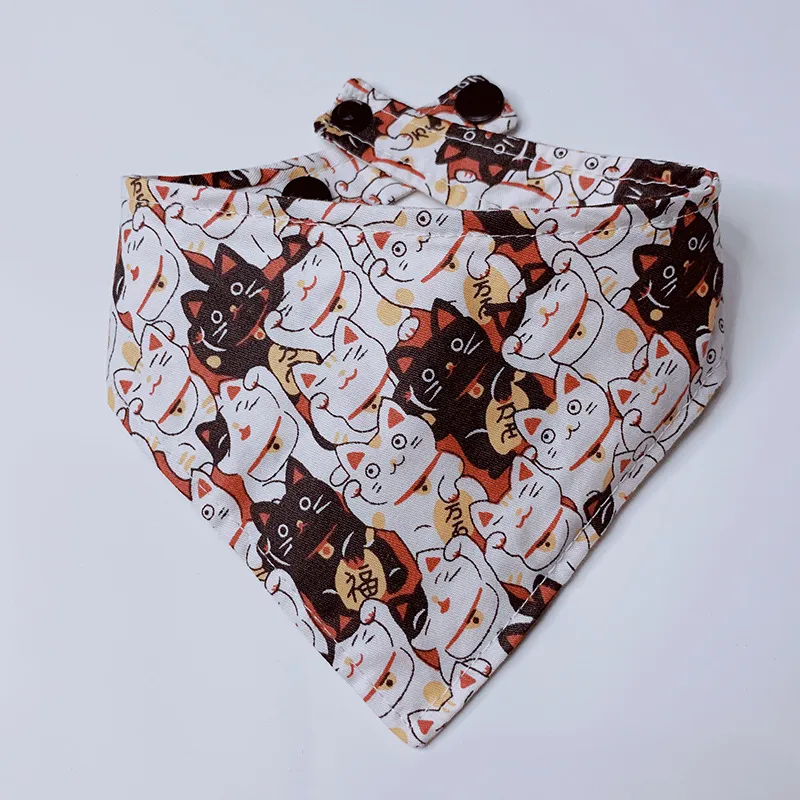 Cartoon Printing Lucky Cat Saliva Scarf Headscarf Supplies Accessories - Red