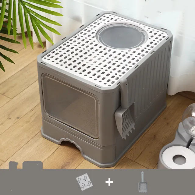 Large Double Door Drawer Foldable Cat Litter Basin Grey - Shop at LoveMi