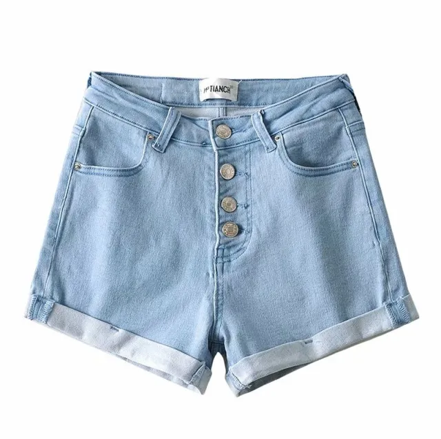 High Waist Denim Shorts High Stretch Front Row Light Blue - Shop at LoveMi