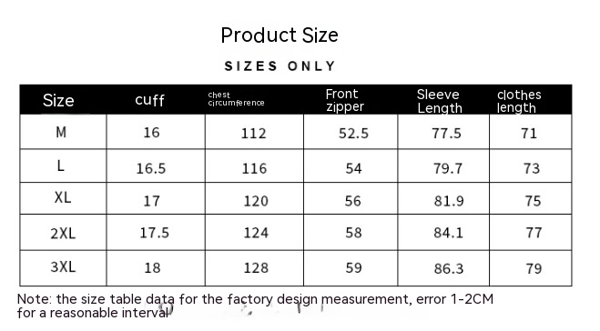 Size chart for Men's Cotton-Blend Zip-Front Field Jacket