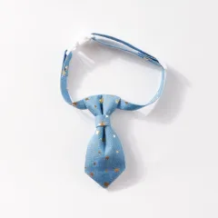Designer Dog Collar For Small Medium Dogs Long Tie Golden Star Fancy Neck Wear Adjustable Animal Decoration Pet Cat Accessories - Blue - View 1