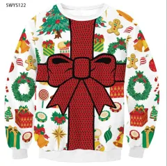 Spring Christmas Digital Printing Sweater Round Neck Long Sleeve Top Couple Dress - Swys112-S - View 1
