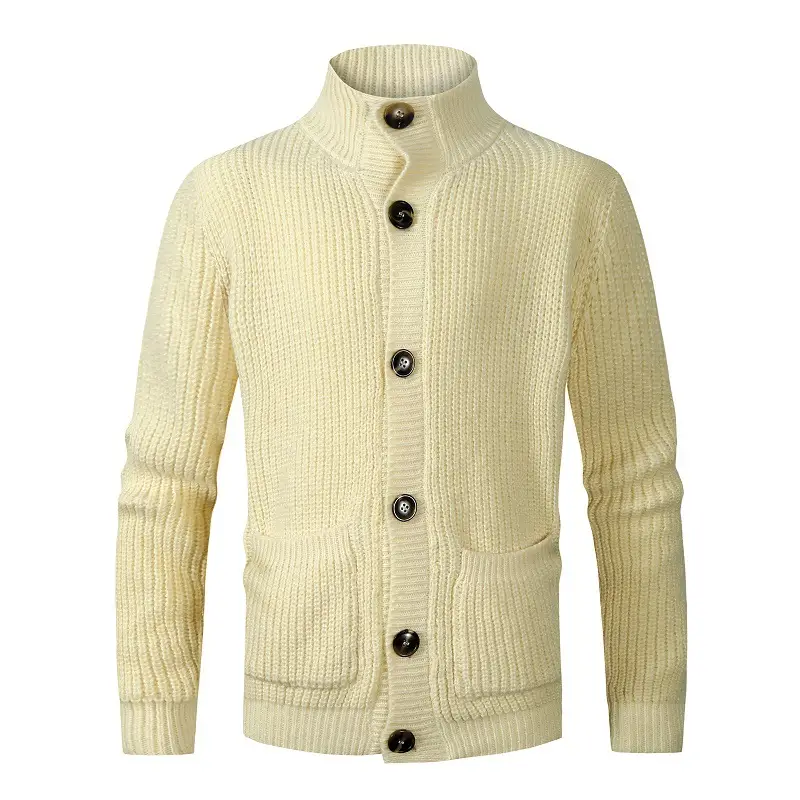 Men's Simple Plain Color Knitwear Fashion Cardigan Stand Collar Sweater