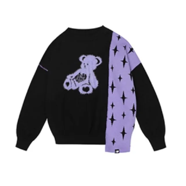 Women's Purple Milky Sweet Jacquard Mosaic Sweater Black - Shop at LoveMi