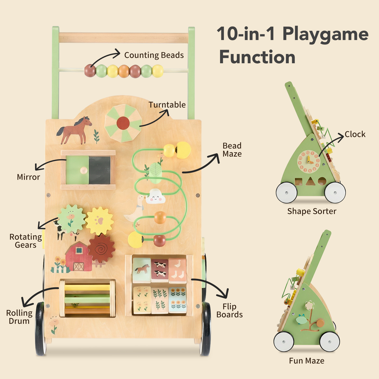 Wooden Baby Walker, Adjustable-speed Push-style Walker, Equipped With... 7