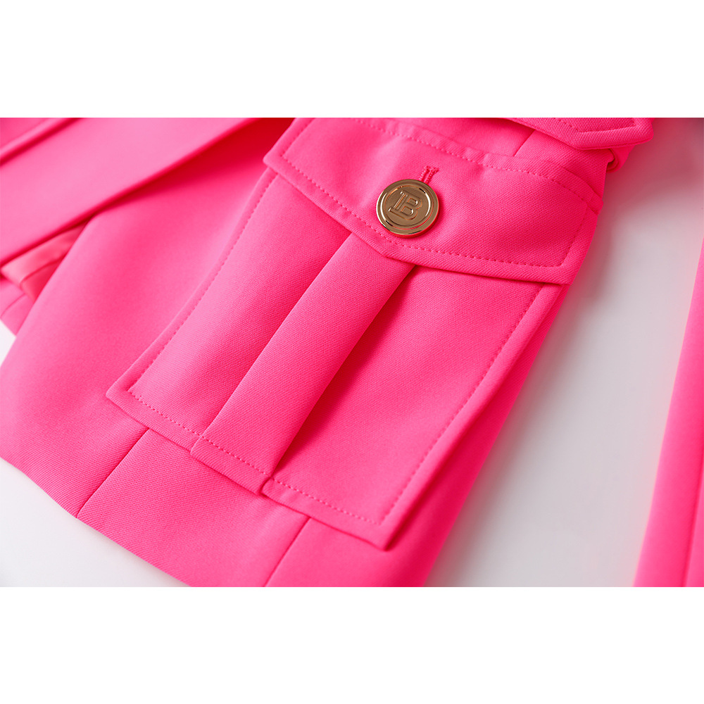 Fluorescent Powder Pocket Suit Metal Button Design Small Coat Top