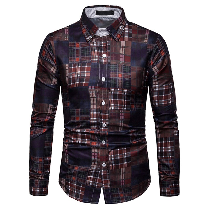 Title 2, Printed long-sleeved shirt fashion lapel plaid ...