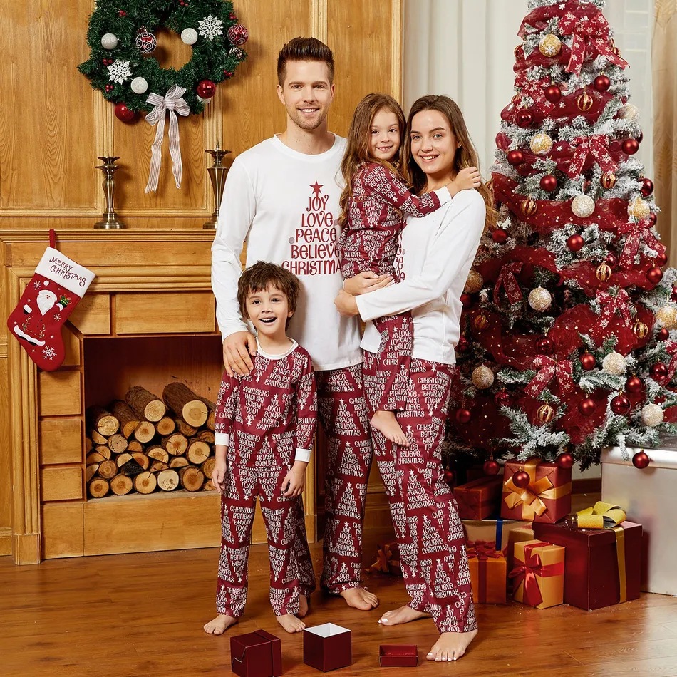 Women's Christmas Parent child Set Printed Homewear Pajamas Two piece Set Picture Color - Shop at LoveMi