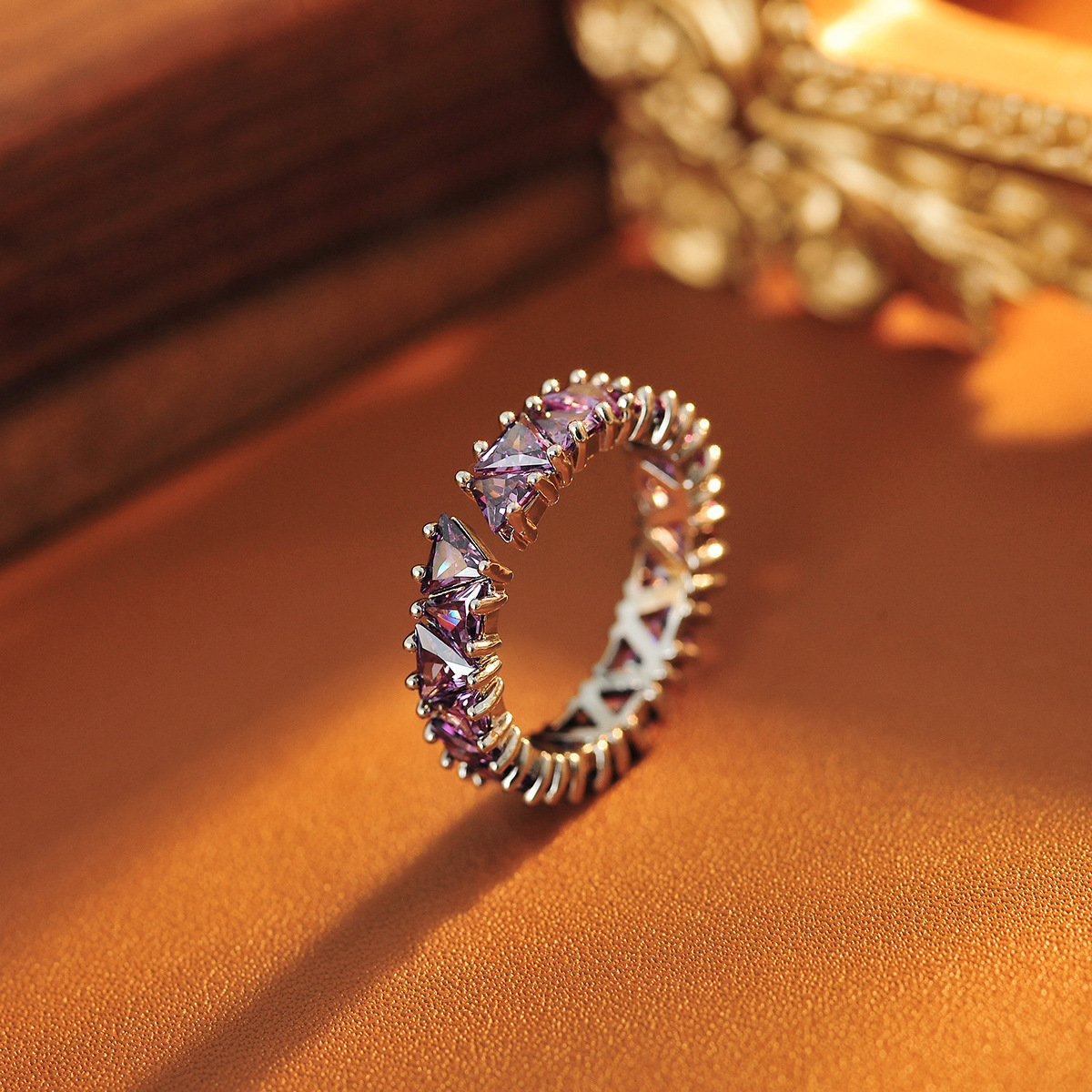 Super Sparkle Purple Zircon Row Ring For Women, Adjustable Open Ring, Luxury Shiny Stylish Ring, Wholesale & Dropshipping - imagen 1