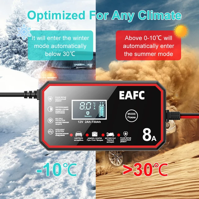 12V 8A Car Battery Charger Quick Charge Automatic Smart Battery Charger LCD Display For Lead Acid Agm Gel Wet LiFePO4 thumbnail 6