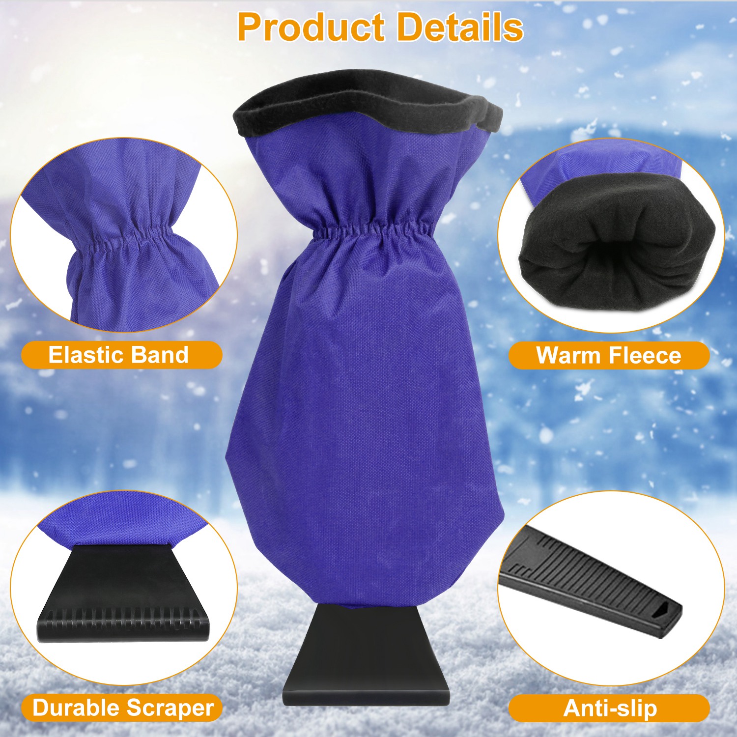 1Pc Ice Scraper Glove Car Windshield Snow Scraper Remover Glove Lined Of Fleece Winter Ice Scraper Mitt Keep Warm image 3