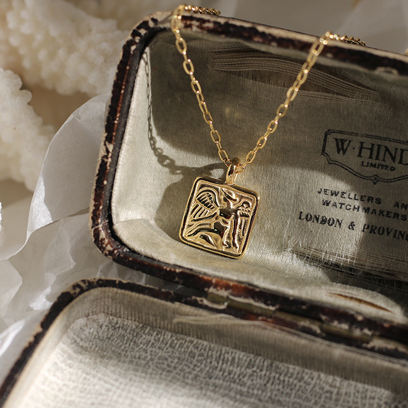 Three-dimensional Casting Cupid Square Angel Necklace