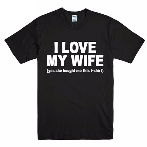 Title 1, "I Love My WIFE" Letter Print Couple T-shirt, a...