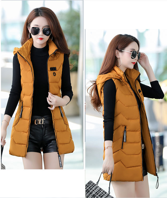 Mid-length Slim-fit Hooded Sleeveless Down Padded Vest