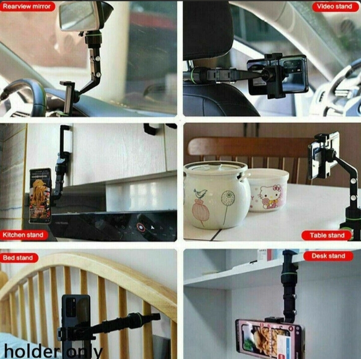 Car Rearview Mirror Rotation Adjustable Phone Holder Mount Multifunction 4