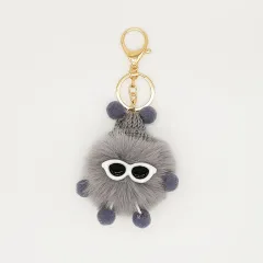 Rex Rabbit Fur Small Briquettes Elf Cute Plush Doll Pendant Keychain - Grey - View 1