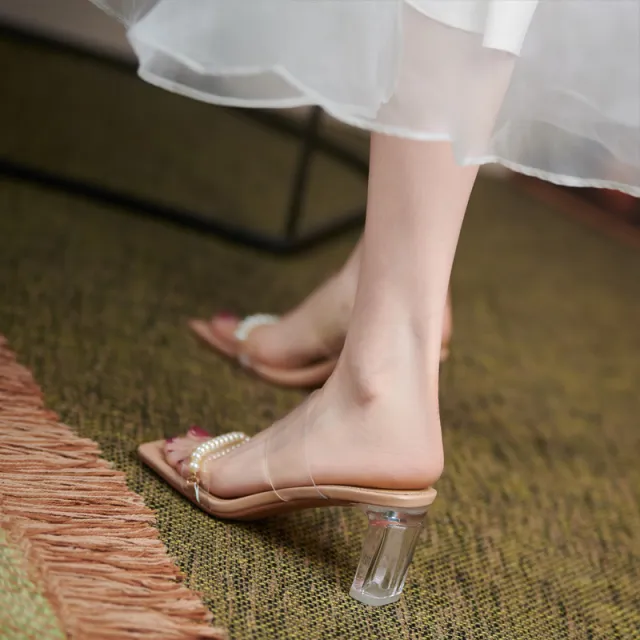 Crystal Heel Transparent Cool Girl Wearing High Heels Apricot - Shop at LoveMi