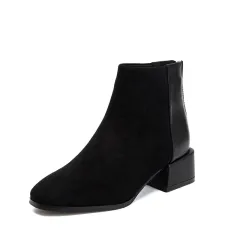 Retro Square Heel Pointed Toe Ankle Boots Fashion Versatile Chelsea Boot Women's Shoes - Black - View 1
