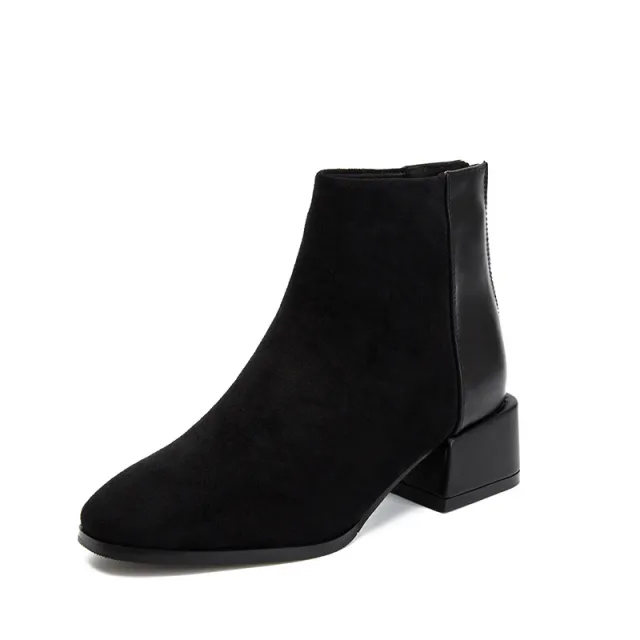 Retro Square Heel Pointed Toe Ankle Boots Fashion Versatile Chelsea Boot Women's Shoes Black - Shop at LoveMi