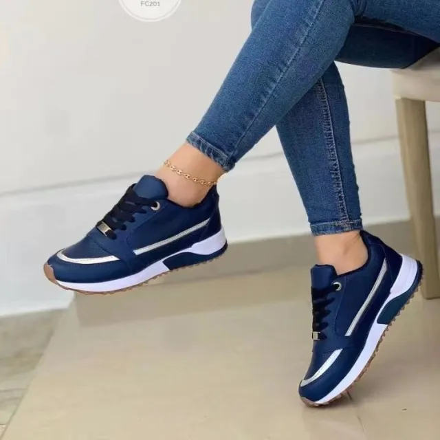 Casual Lace up Flat Shoes Women Shallow Round Toe Sports Walking Sneakers Blue - Shop at LoveMi