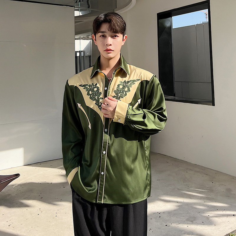 Fashion Personality Retro Boy Dark Green Top