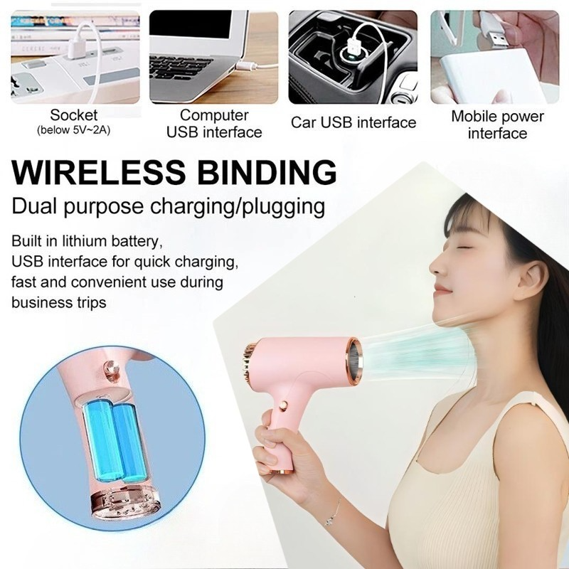 USB Cordless Hair Dryer Portable Rechargeable Styling Blower With UK Plug