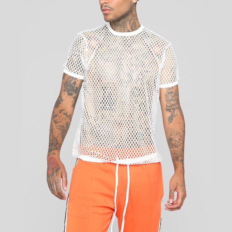 Title 3, See-through T-shirt Hollow Short Sleeve Grid