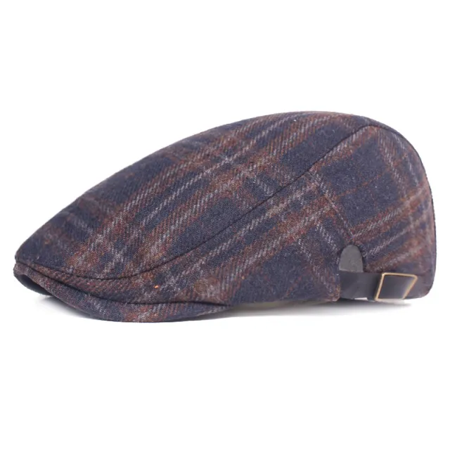 Men's Fashion Gingham Autumn And Winter Warm Beret Navy Blue - Shop at LoveMi