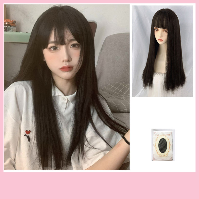 Wig Female Long Hair Lolita Straight Hair Natural Fluffy Water Ripples Natural Black - Shop at LoveMi