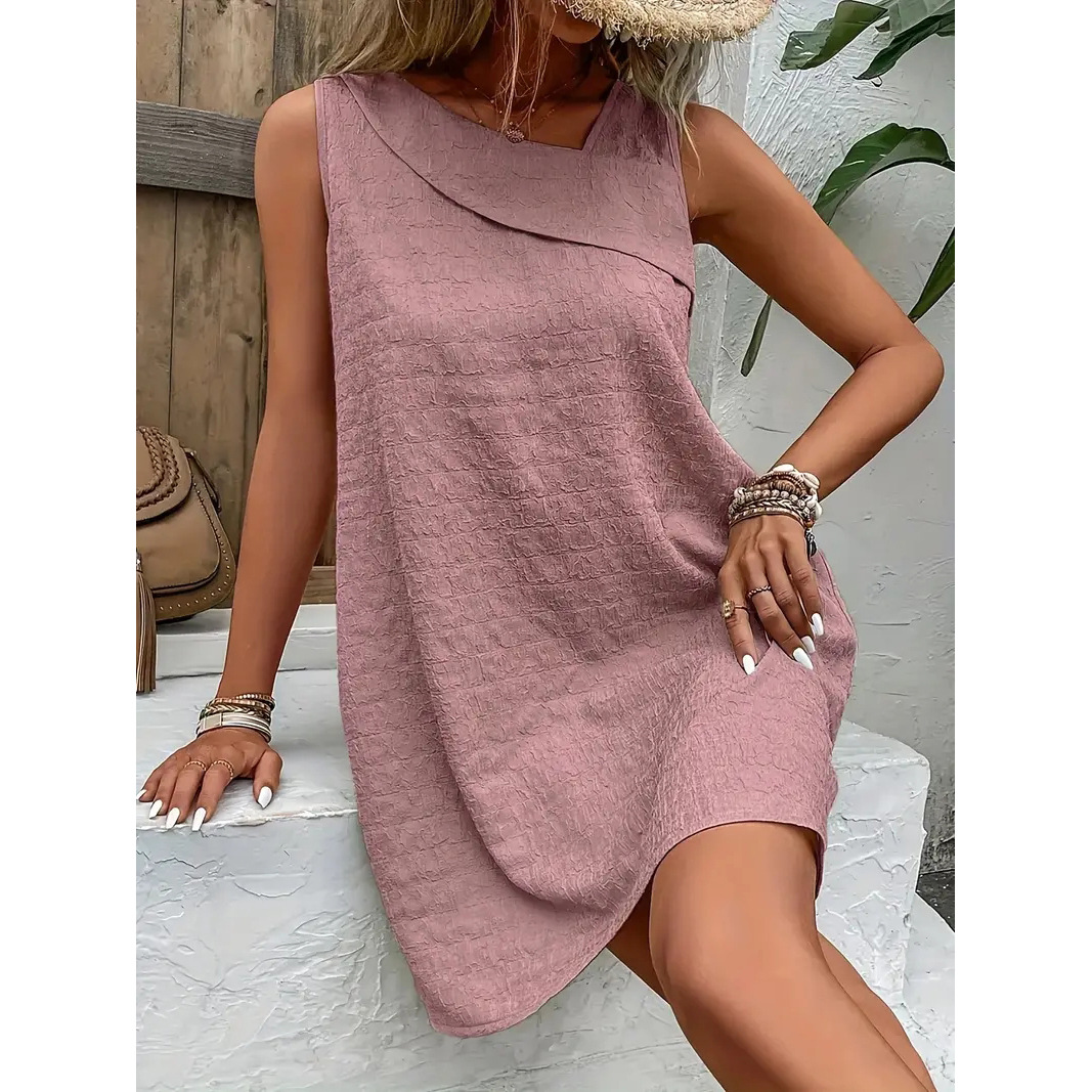 Модное однотонное платье без рукавов, летние тонкие платья с диагональным вырезом для женской одежды